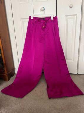 Lauren Ralph Lauren Magenta Wide-Leg Satin Pants
